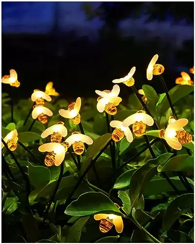 Otdair Solar Lights for Outside Garden,New-Upgraded 4 Solar Powered Bee Lights Warm 8LED