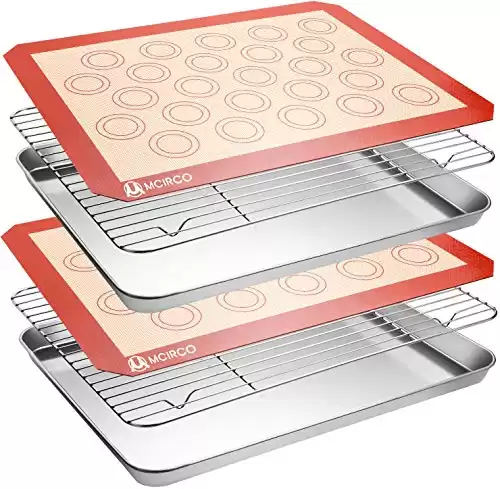 Stainless Steel Baking Sheet Tray Cooling Rack with Silicone Baking Mat Set